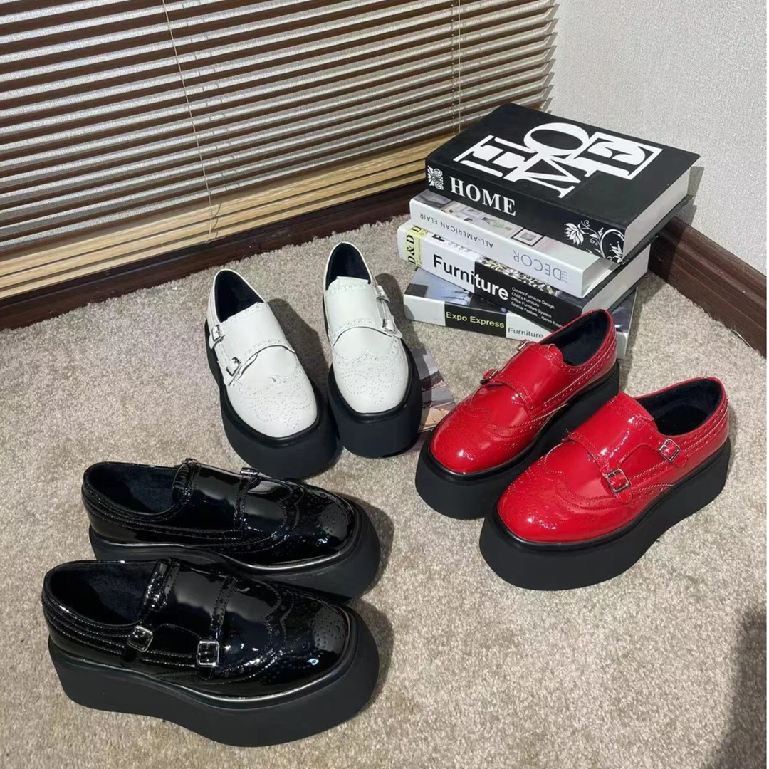 唐小肉潮搭厚底乐福鞋尖头洋气潮品来漆皮绒里加绒百搭经典887-3