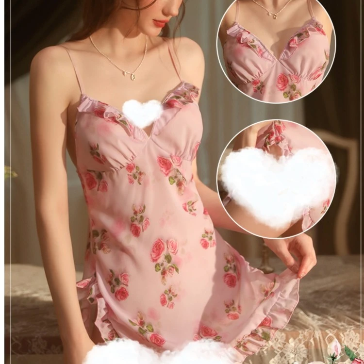 春夏性感诱人私房睡衣露背吊带睡裙可爱迷人女生碎花裙萌妹家居服
