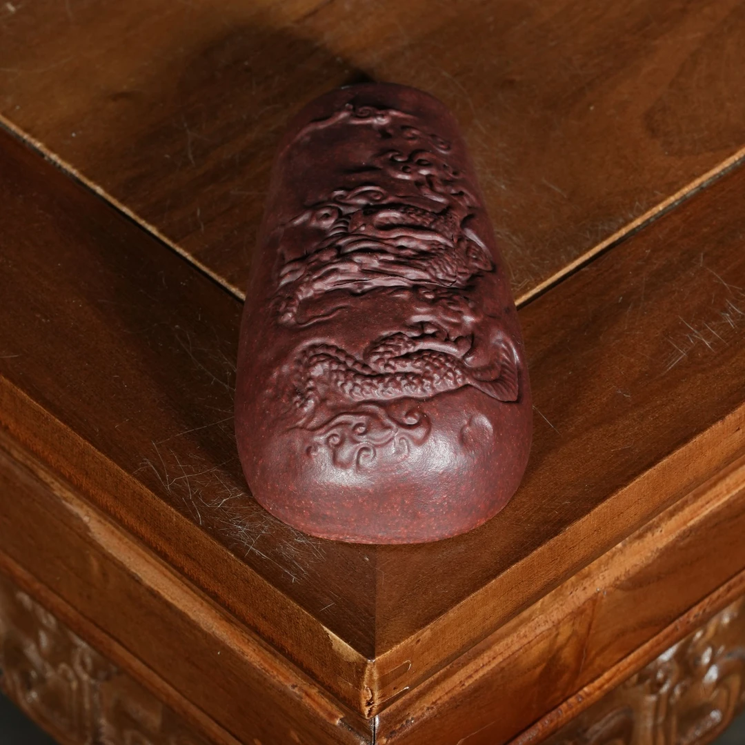 宜兴原矿石红浮雕龙紫砂手工茶则茶摆件茶匙茶宠