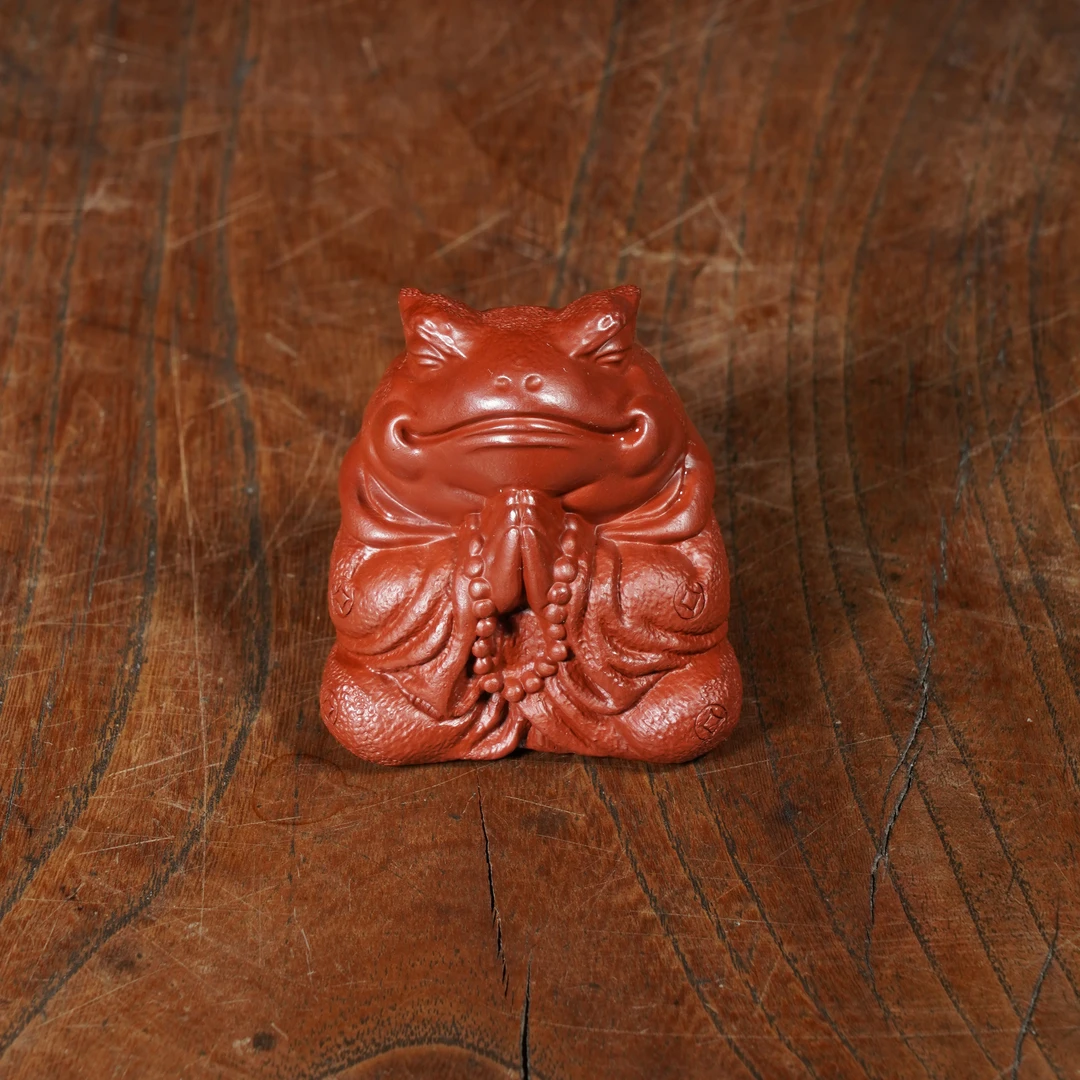 宜兴原矿朱泥大红袍雕塑紫砂蟾仙紫砂手工茶宠茶玩茶道摆件