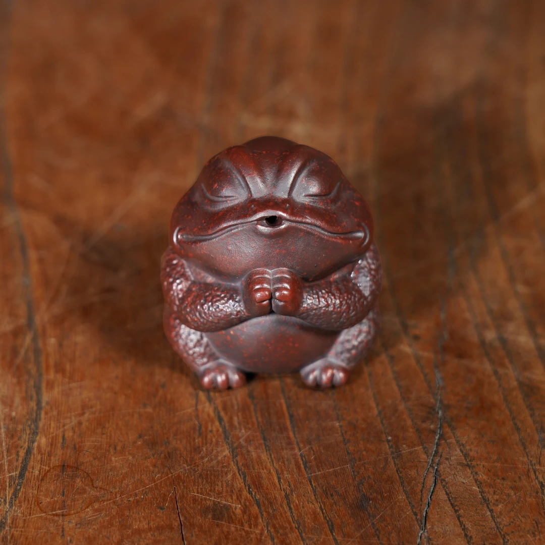 宜兴原矿高温石红雕塑求财蟾仙香插紫砂手工茶宠茶玩茶道摆件