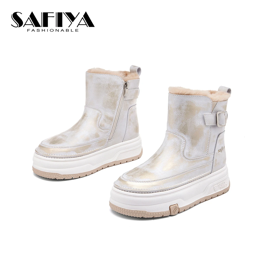 索菲娅Safiya2024冬季新款厚底加绒保暖百搭休闲雪地靴SF44118A23