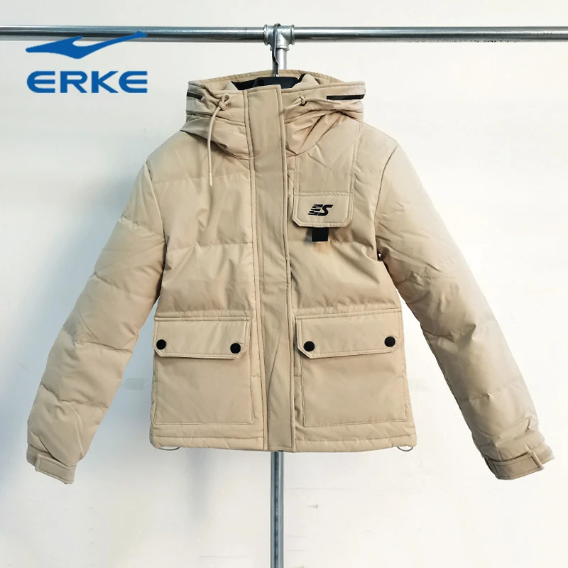 erke/鸿星尔克女款羽绒服运动时尚休闲连帽保暖冬季百搭外套女