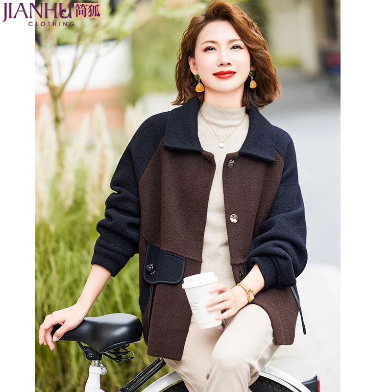 中年妈妈冬装毛呢外套短款大衣40岁中老年人洋气呢子开衫夹克上衣