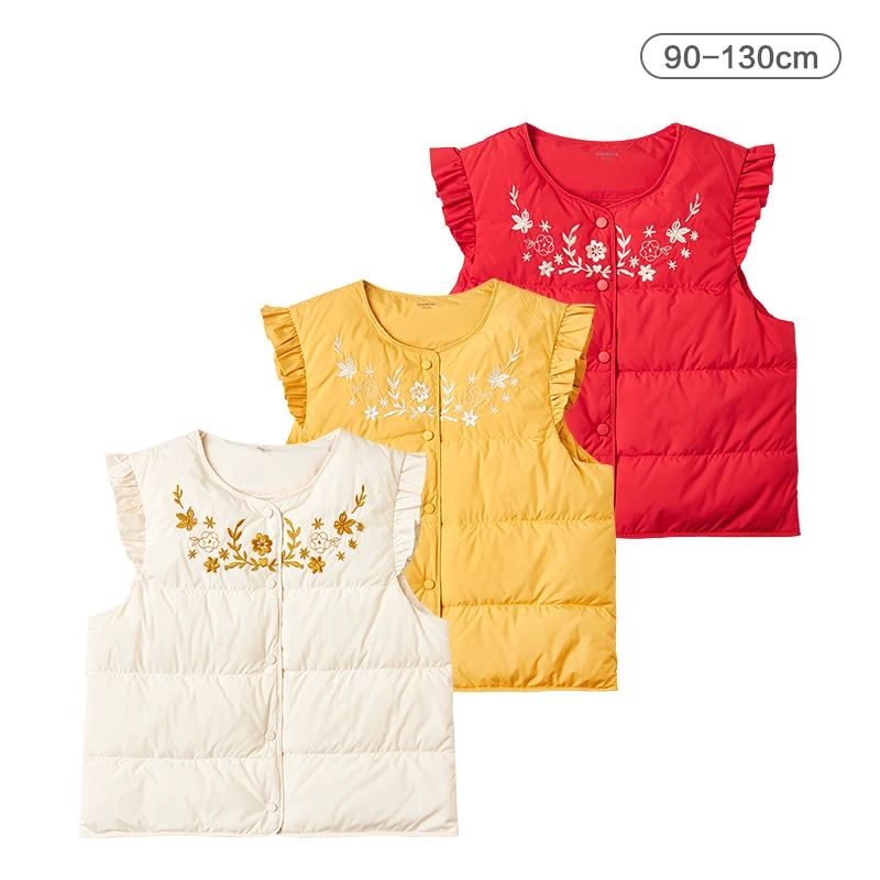 90-130码橙子家儿童背心女童秋冬绣花轻薄百搭羽绒马甲