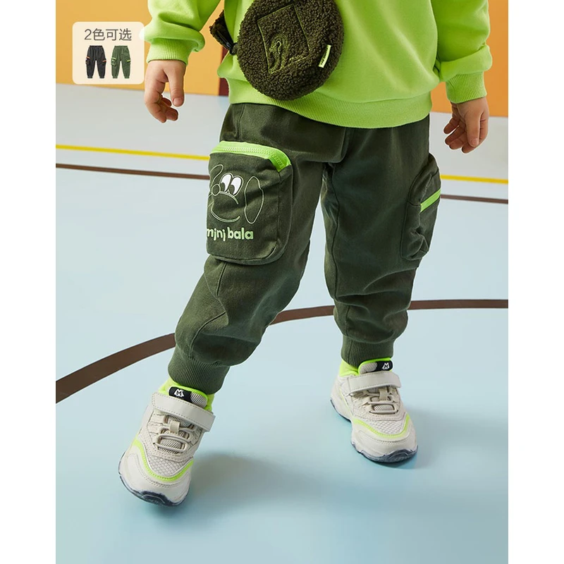 90-150码橙子家剪标儿童裤子男童秋冬撞色童趣加绒工装裤