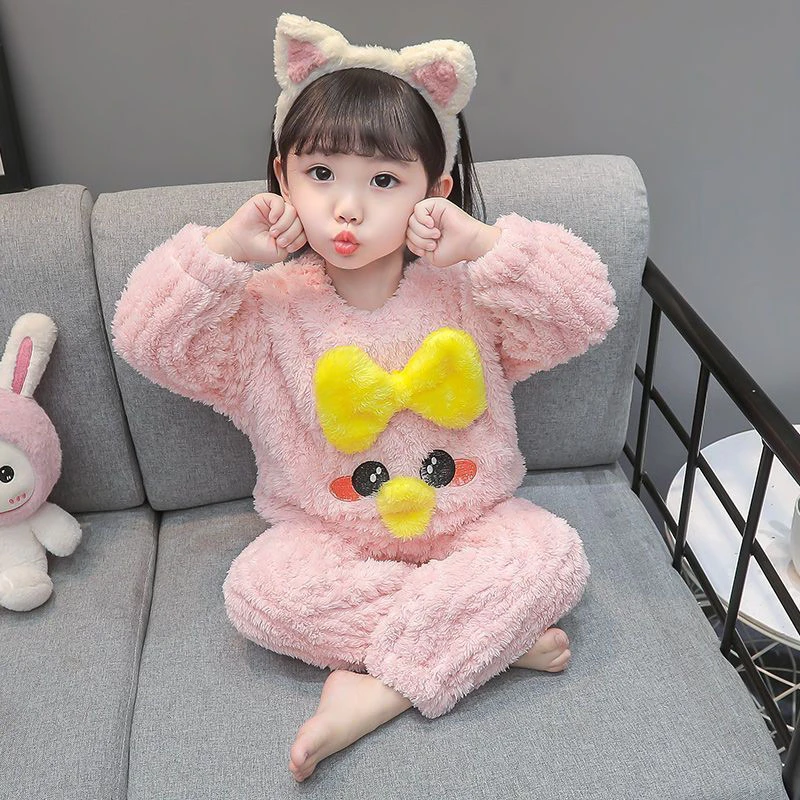 加绒睡衣小童加厚婴儿法兰绒小孩可爱连体宝宝珊瑚绒家居服套装