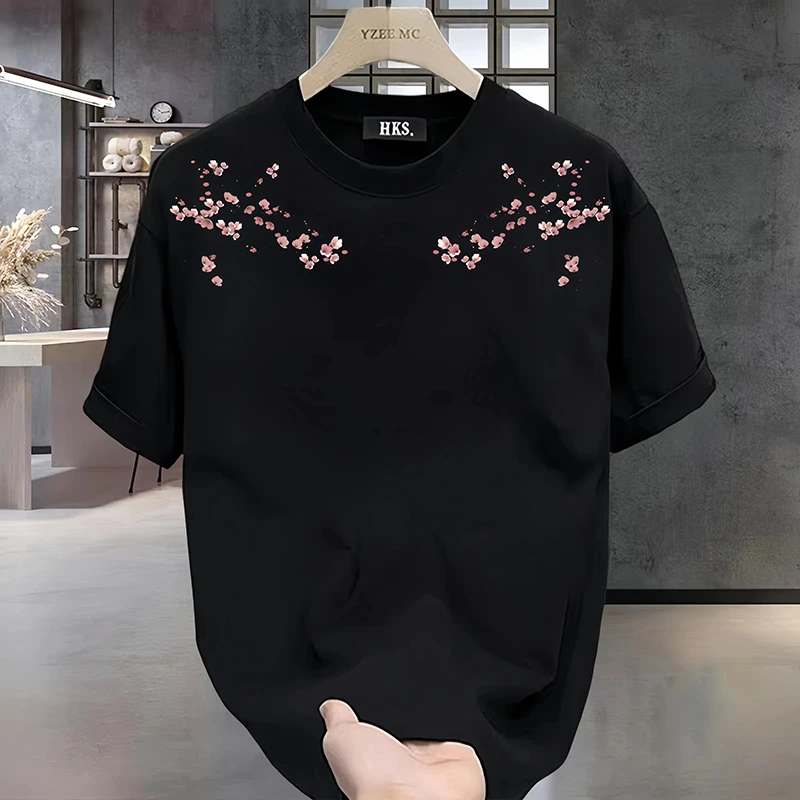 重磅纯棉圆领宽松短袖t恤2024夏季青春潮流设计印花爆款痞帅上衣