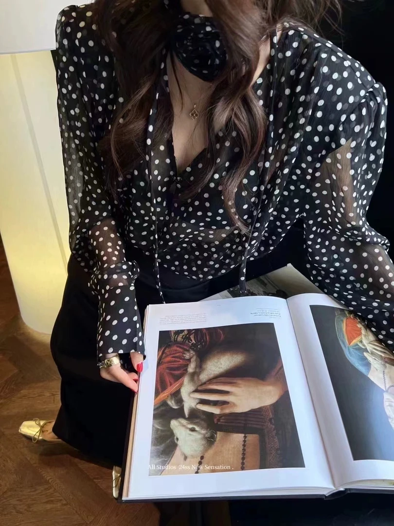 长袖衬衫高级感波点法式别致上衣潮