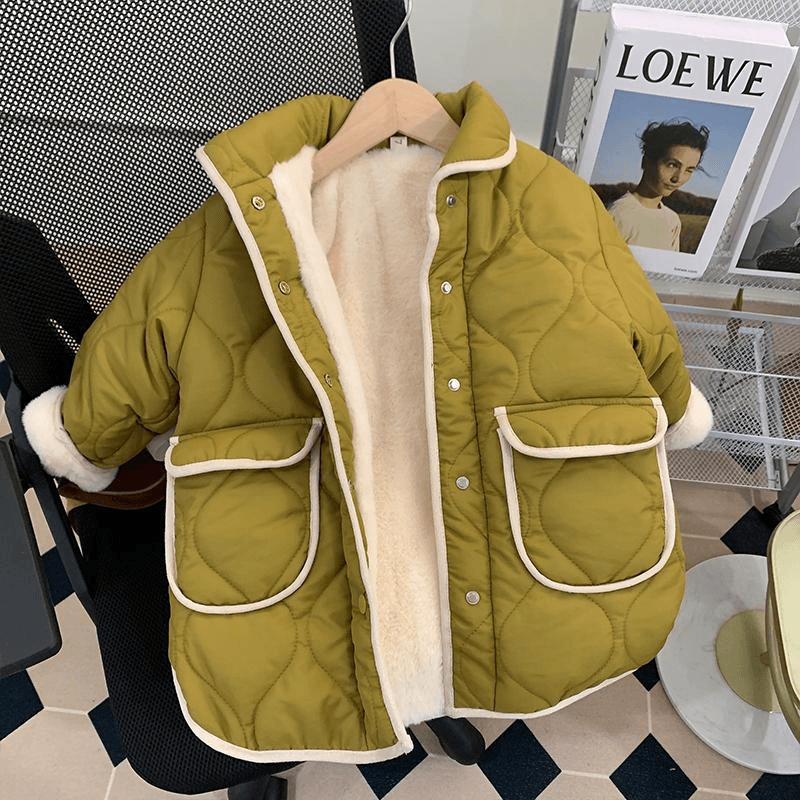 秋冬棉服外套冬装2023新款洋气加绒夹棉长款儿童冬款棉衣连帽冬季