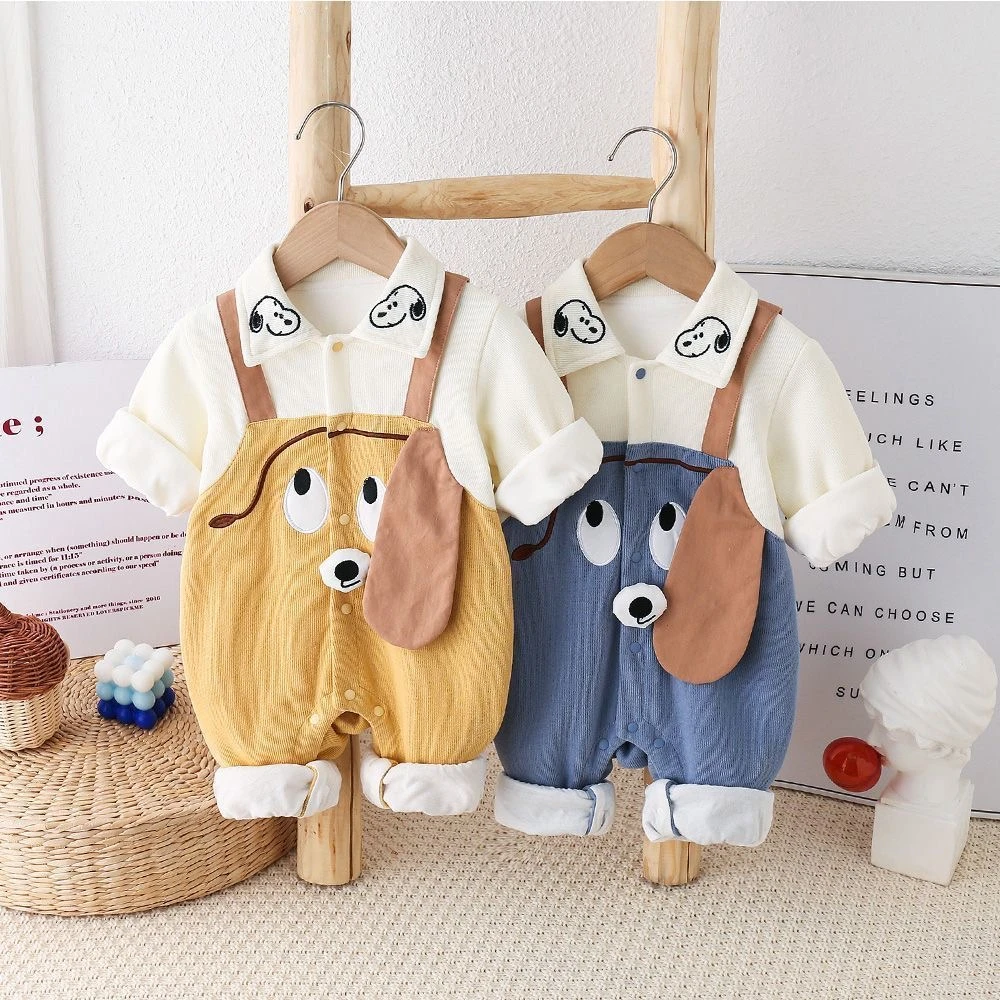 婴儿保暖连体衣新生男女宝宝加绒哈衣秋冬外出服超萌满月百天爬服