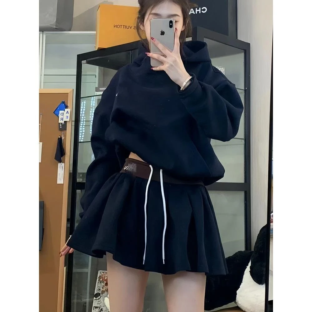 休闲运动套装女春秋冬高级感连帽卫衣显瘦半身短裙时尚百搭两件套