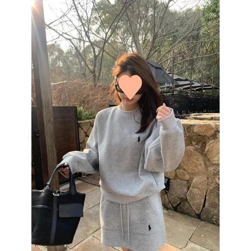 时尚简约套装女春秋新款韩版圆领长袖卫衣宽松休闲显瘦短裙两件套