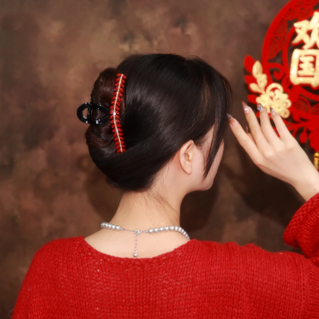简约红麦穗新年发饰国风气质红色大抓夹百搭时尚盘发夹鲨鱼夹头饰
