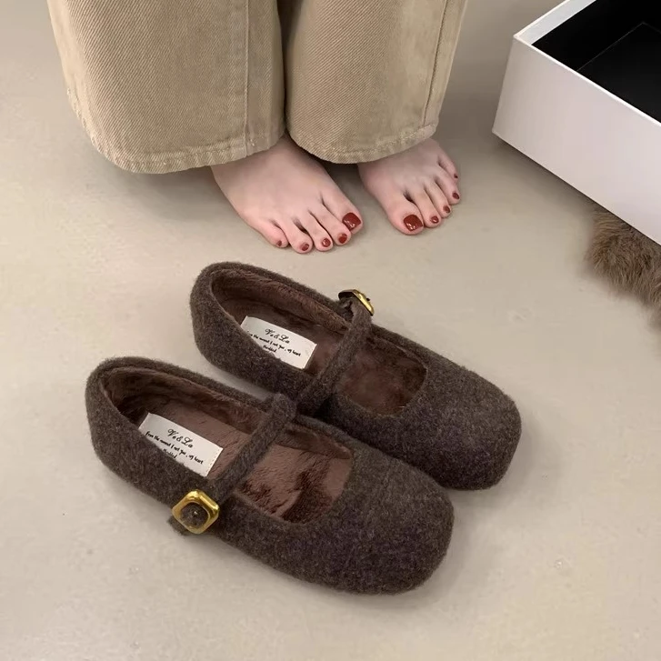 法式晚风气质毛毛鞋女冬外穿仙女洋气女士加绒玛丽珍单鞋平底棉鞋
