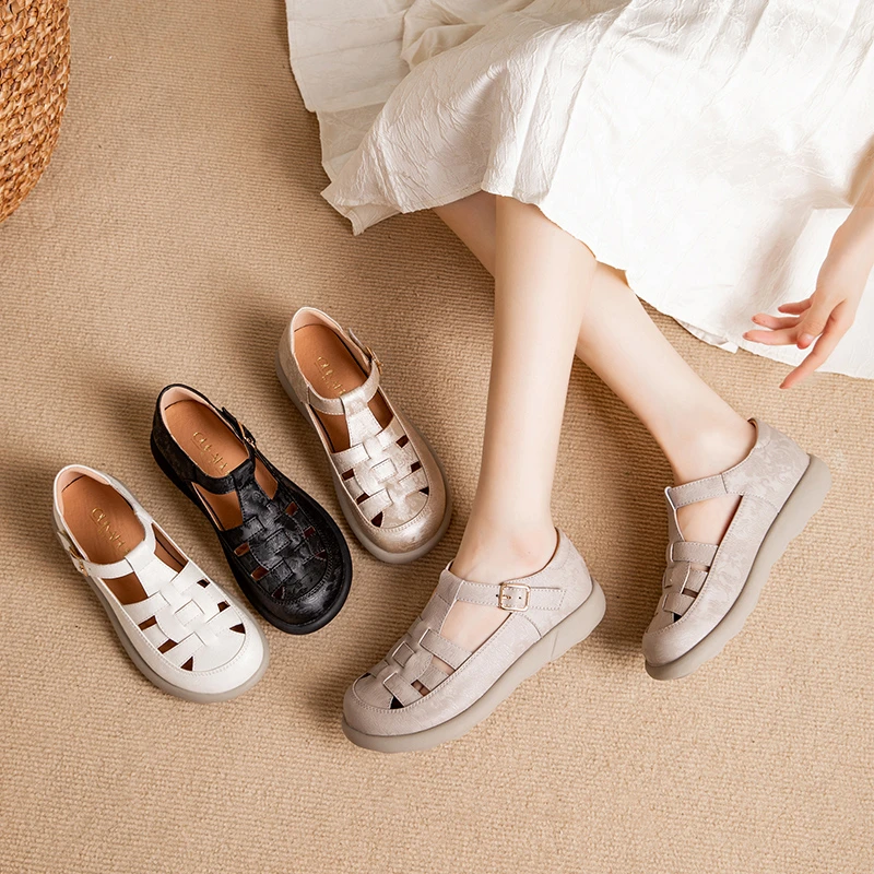 6862女鞋软底防滑休闲镂空平底妈妈鞋透气夏季圆头复古