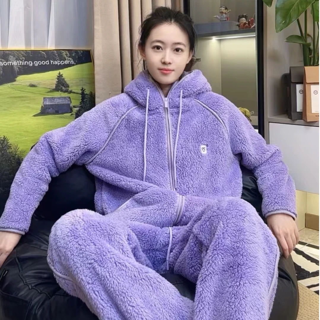 【粉丝专享】2024款双面舒棉绒加绒加厚连帽套装保暖冬款情侣睡衣