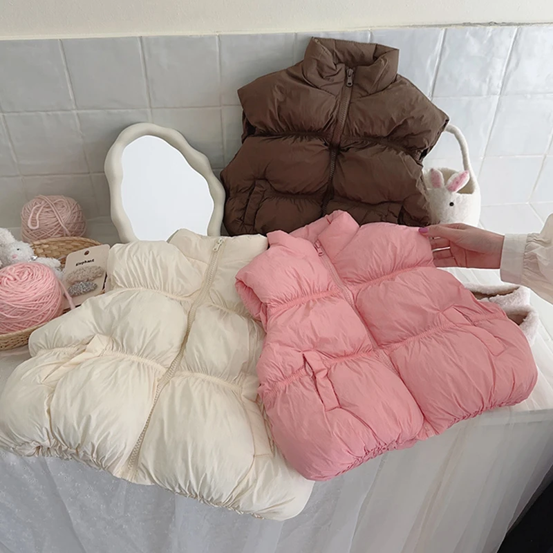 儿童秋冬季多巴胺穿搭棉时尚马甲男童女童加厚保暖短款棉背心W01