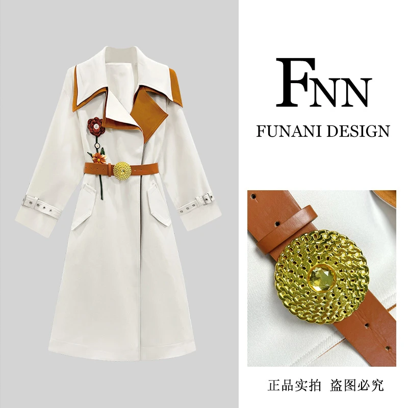 芙娜妮2024秋季中长款复古宽松风衣时尚气质高级感外套F2431187