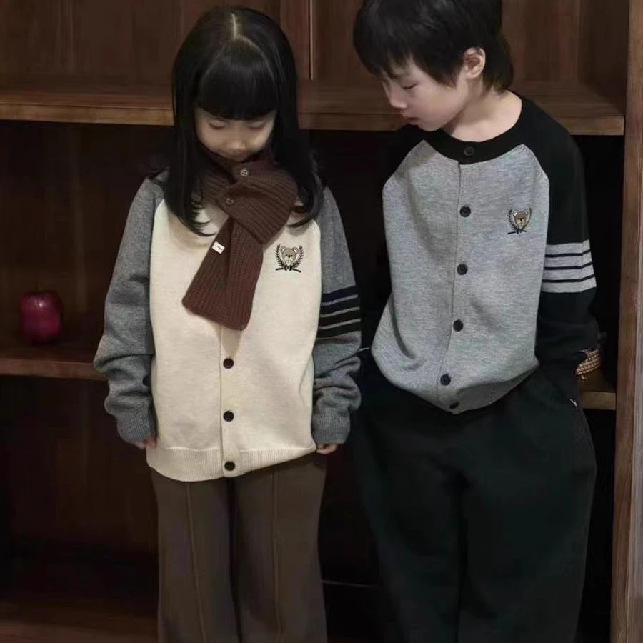 涵衣班尼童装外套2024春装新款男童女童开衫毛衣针织衫韩版小熊