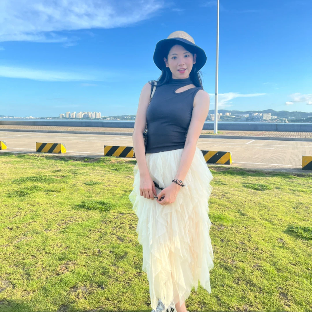 105新款高腰高级感褶皱半身裙女春显瘦中长款网纱裙a字大摆纱裙