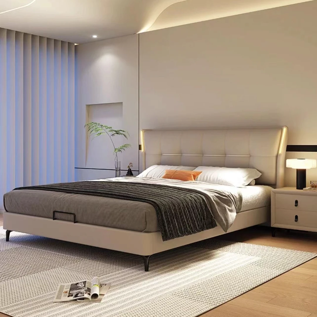 【顶配版】保真头层小黄牛皮意式简约轻奢头层牛小黄牛皮实木床