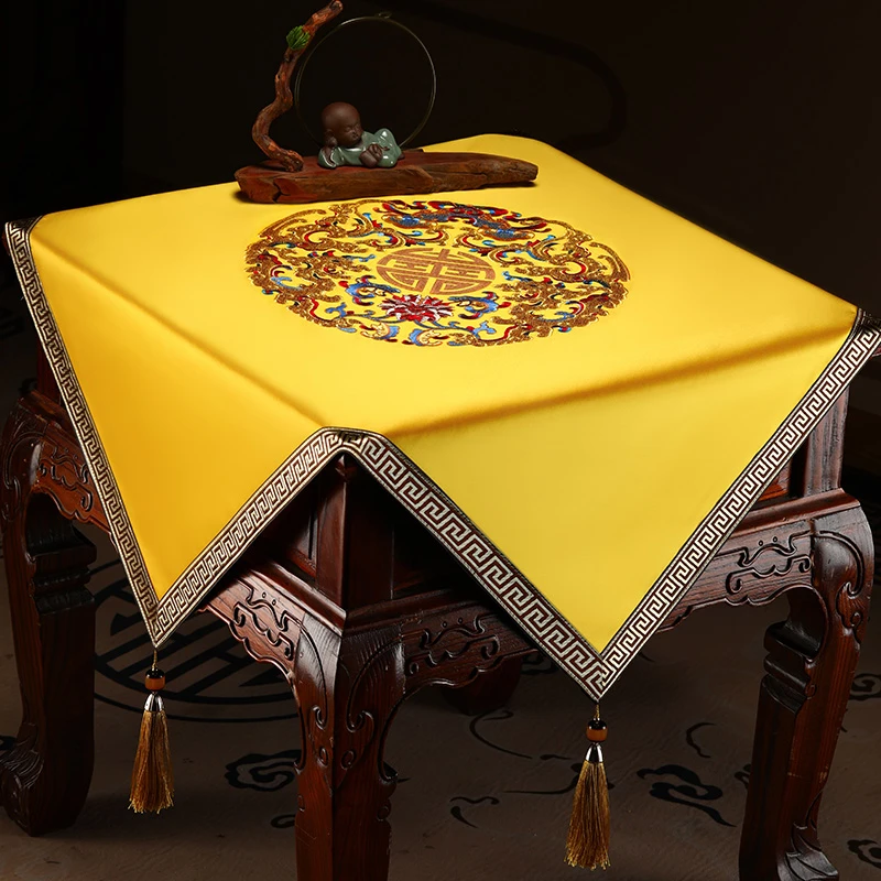 中式茶几桌布高档茶台布方形客厅角几边柜装饰垫布小方几餐桌垫布