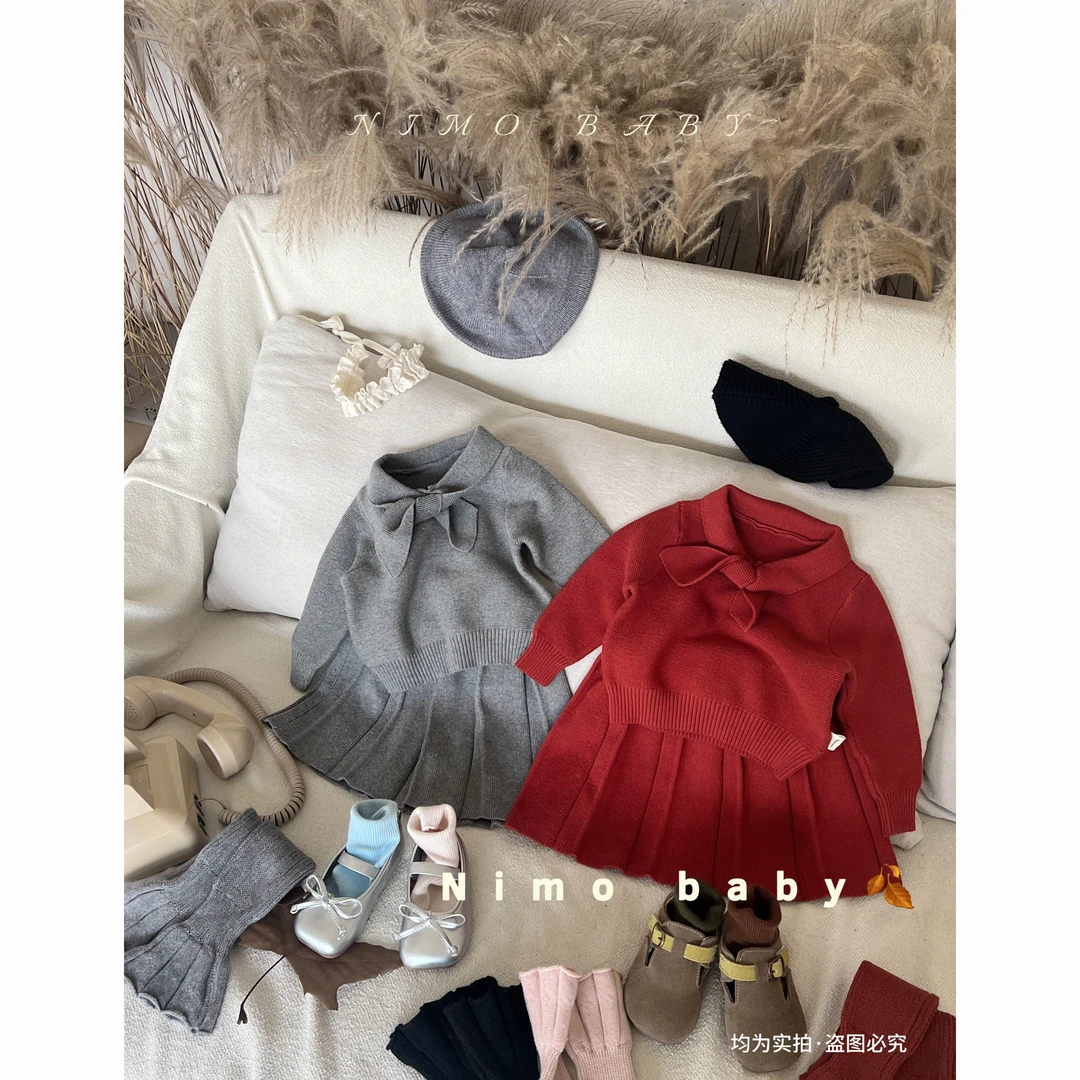 NIMO【橘子红了】韩版秋季新款宝宝可爱时尚百搭休闲纯色针织套装