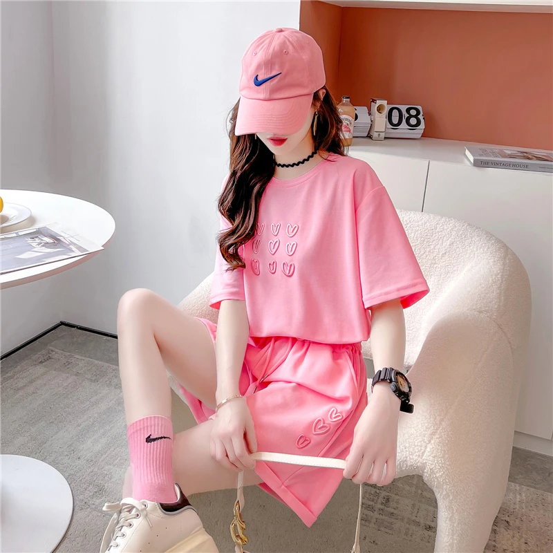 短袖短裤夏季减龄休闲网红学生外穿逛街韩版修身显瘦女装时尚套装