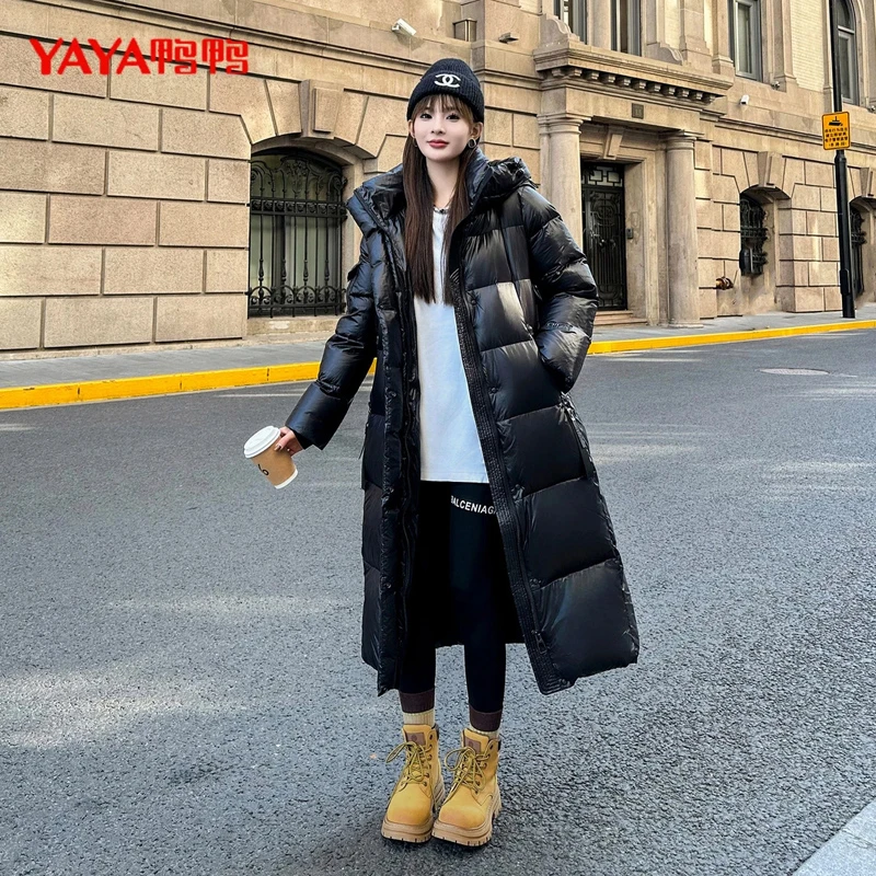 鸭鸭长款过膝羽绒服女2024冬新款连帽休闲加厚韩版YE3B021895E