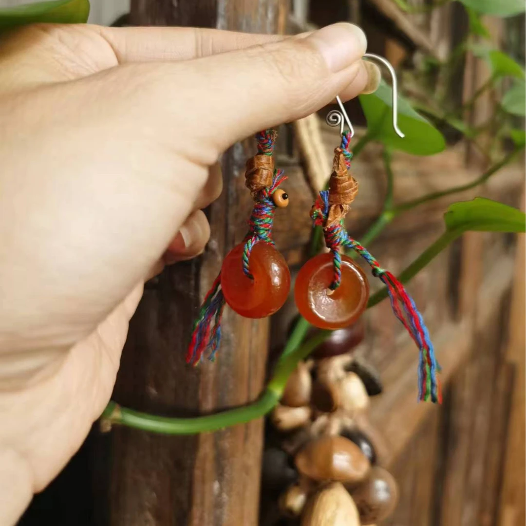 茶分享平安扣玛瑙耳挂