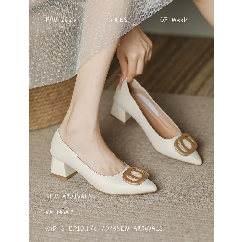 真皮软底单鞋女软面新款尖头浅口法式晚风仙女温柔大码女鞋33一43