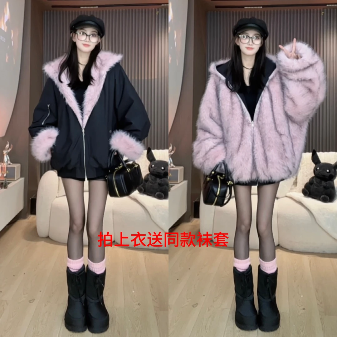 G胡萝卜【两面穿草草派克服】冬季新宽松保暖网红时尚时尚休闲百搭