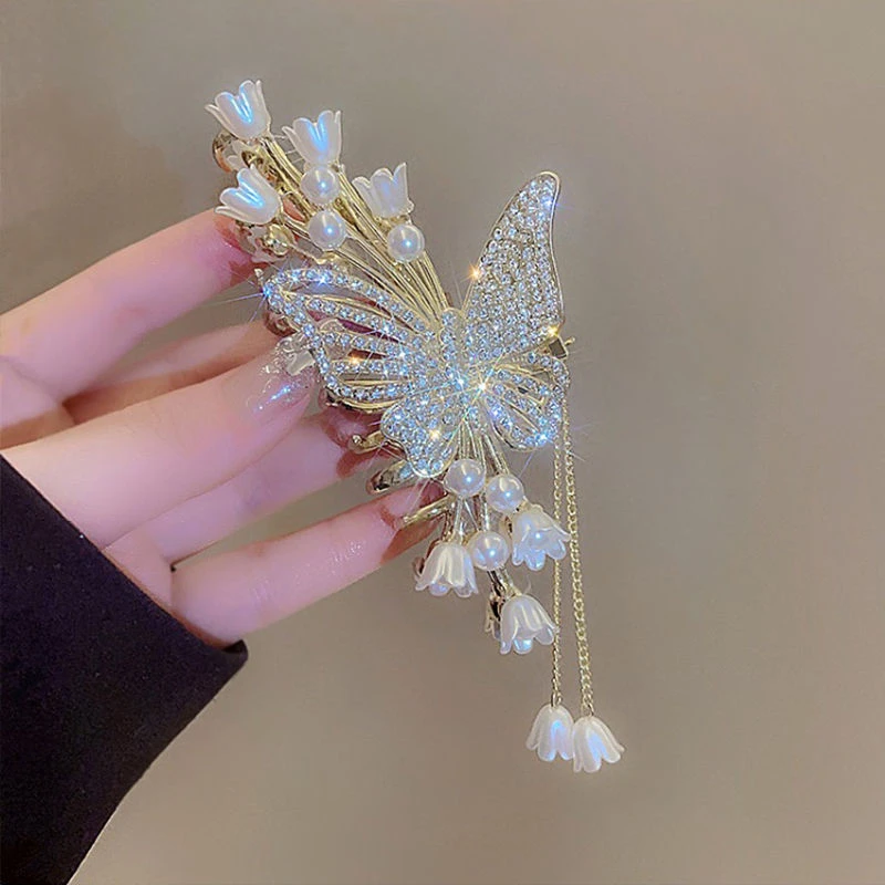 合金发饰 花朵蝴蝶流苏发夹女高级感大号后脑抓夹盘发鲨鱼夹发饰