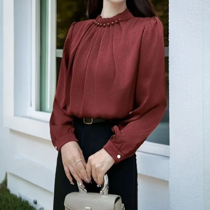 套头洋气钉珠小衫上衣女气质百搭时尚设计感秋季新款长袖显瘦衬衫