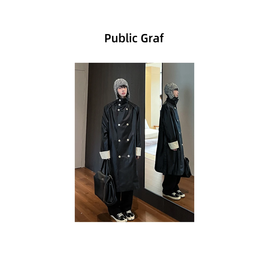 高林凡 防水防风耐脏立领小众宽松过膝中长款风衣男休闲大衣外套