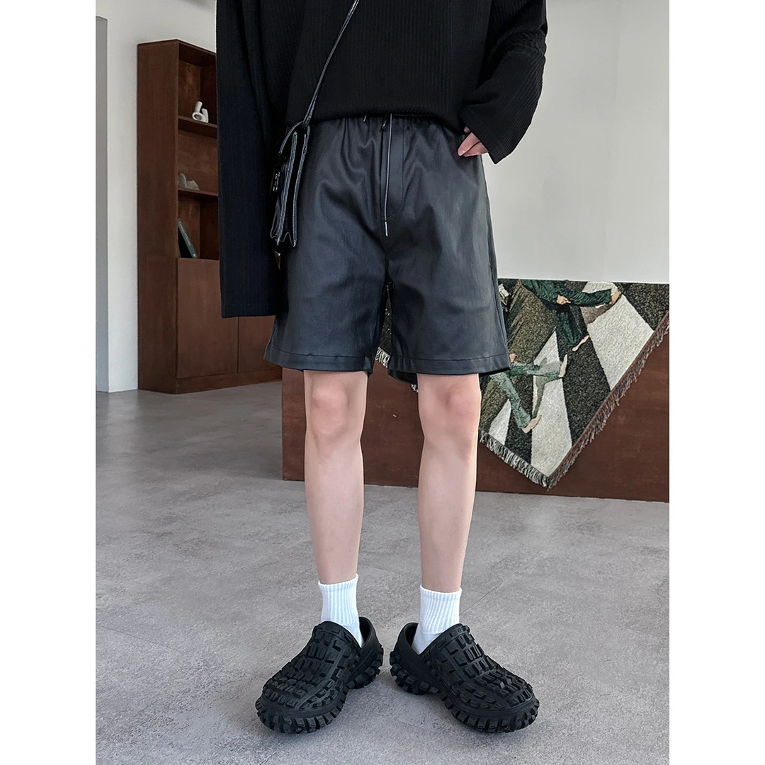 高林凡 暗黑系的一件pu皮五分短裤男可叠穿可单穿宽松轻熟风