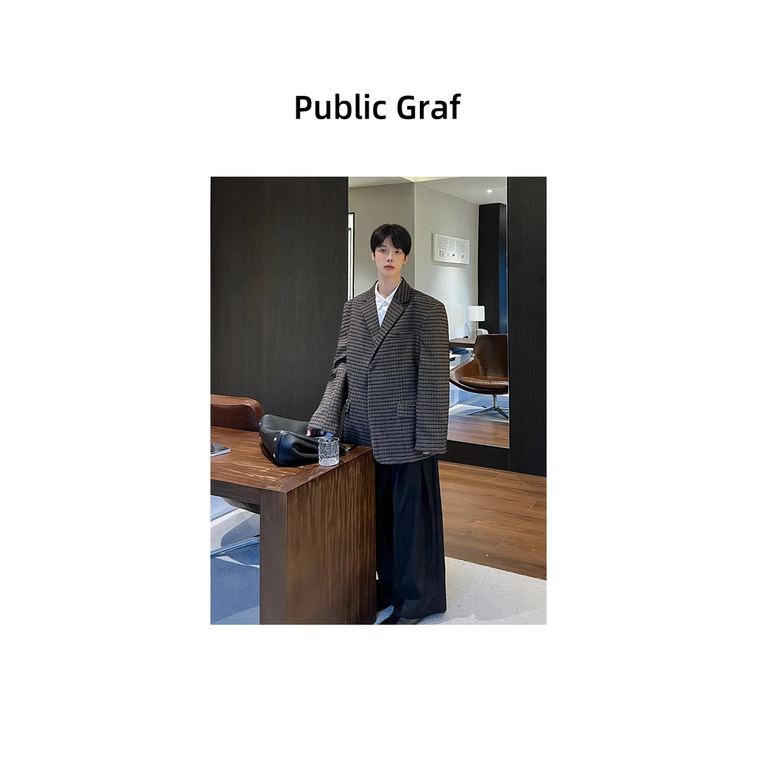 高林凡 复古韩系高级感英伦风西装外套男廓形百搭休闲宽松西服