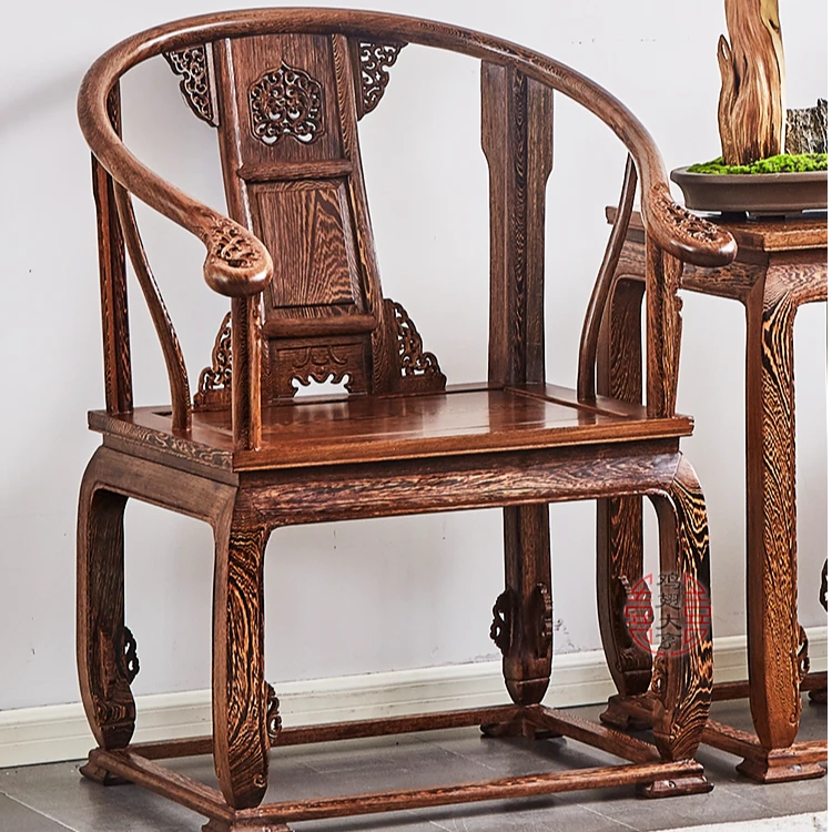 红木家具鸡翅木皇宫椅单张仿古太师椅靠背椅客厅主椅茶室茶椅