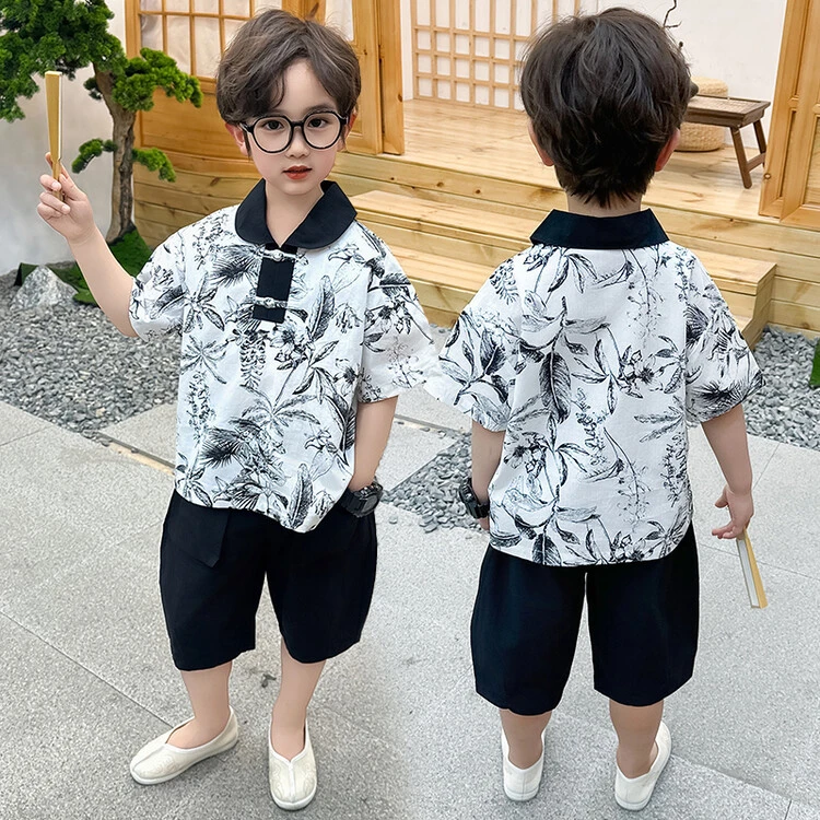 男童夏装Polo衫套装儿童新中式汉服2024夏季新款帅气男孩古风短袖
