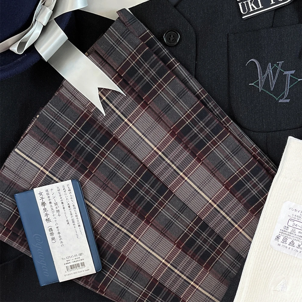 【秋茶】北岛鲸堂原创红棕格JK制服格裙中长百褶裙秋冬半身裙套装女