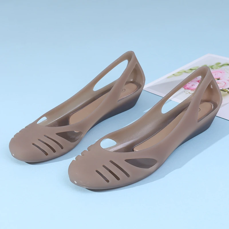 果冻鞋女2024新款夏季镂空透气防水塑胶凉鞋小坡跟软底沙滩洞洞鞋