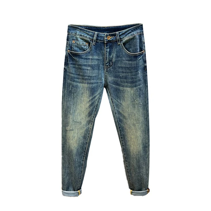 秋冬蓝色修身小脚牛仔裤男高端大牛潮流青年百搭韩版长裤加绒款