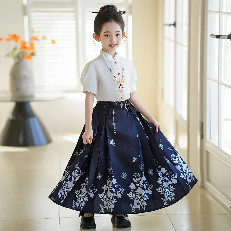 女童马面裙套装2024新款夏季儿童中国风小女孩古风唐装古装汉服夏