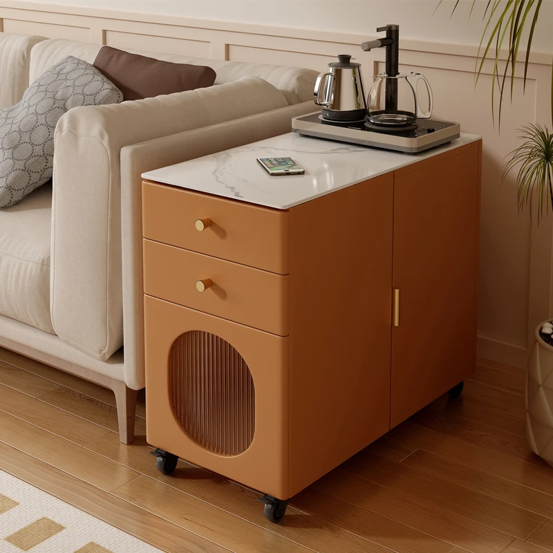 沙发边柜侧边柜岩板客厅轻奢移动小茶几无线充简约现代边几收纳柜