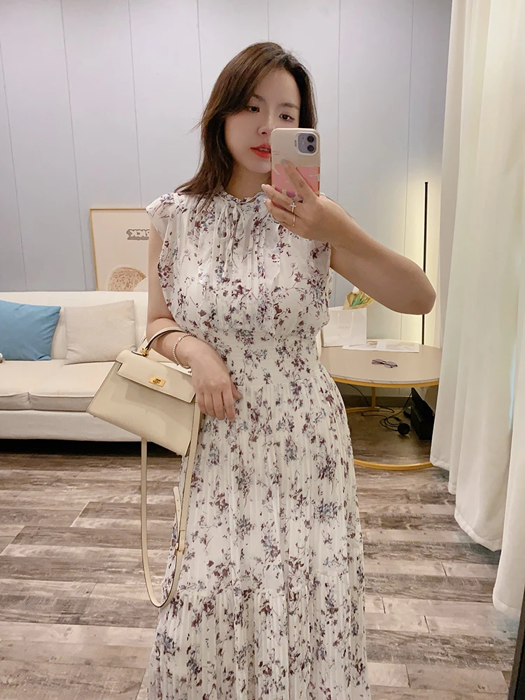 2024夏S家日系甜美优雅系带小飞袖收腰百褶碎花连衣裙 SWFO241060