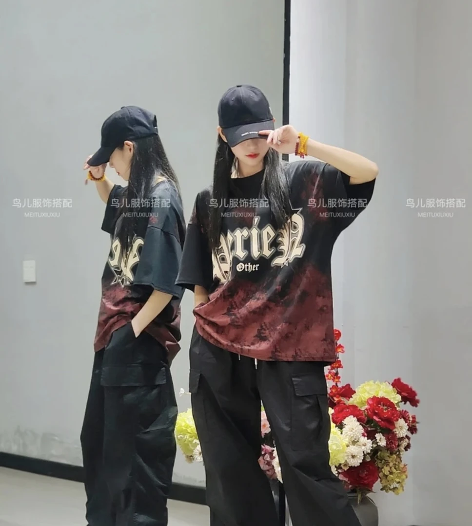 CX889夏季字母印花宽松半袖T恤嘻哈