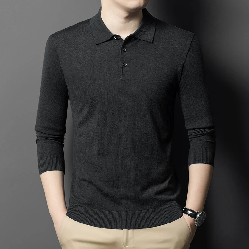 【翻领纯精纺羊毛衫】可机洗高档百搭基础大众休闲纯色羊毛保暖商务