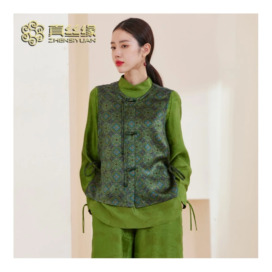 <真丝缘> 10526 宝相花桑蚕丝香云纱双面穿中式马甲复古妈妈上衣