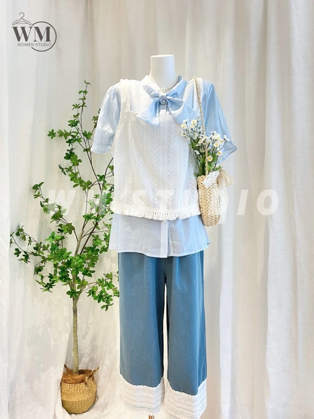 WM·STUDIO大码女装早秋衬衣马甲显瘦两件套